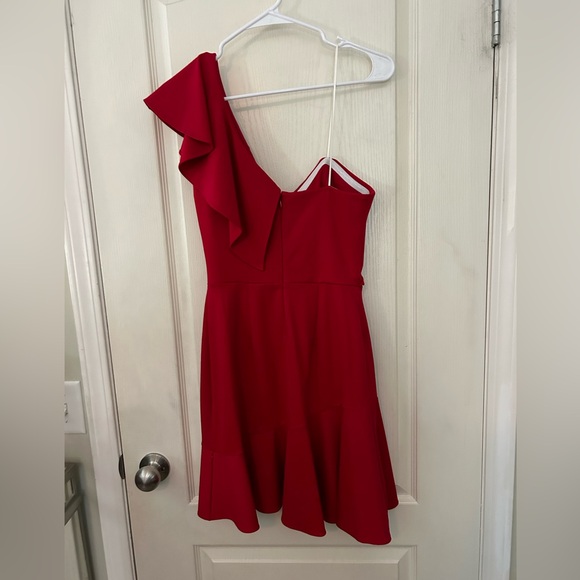 Amanda Uprichard Red Ruffle One Shoulder Mini Dress - Picture 4 of 10